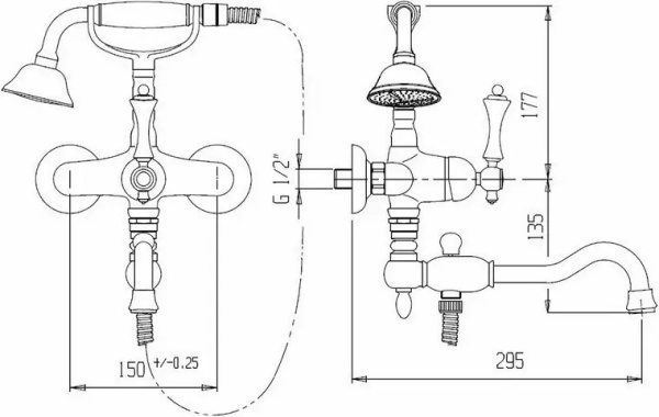 Смеситель для ванны Cezares Margot MARGOT-VDFM2-03/24-N
